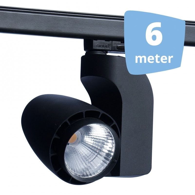6 Spots led couleur noir sur rail 6 metres` : Spots